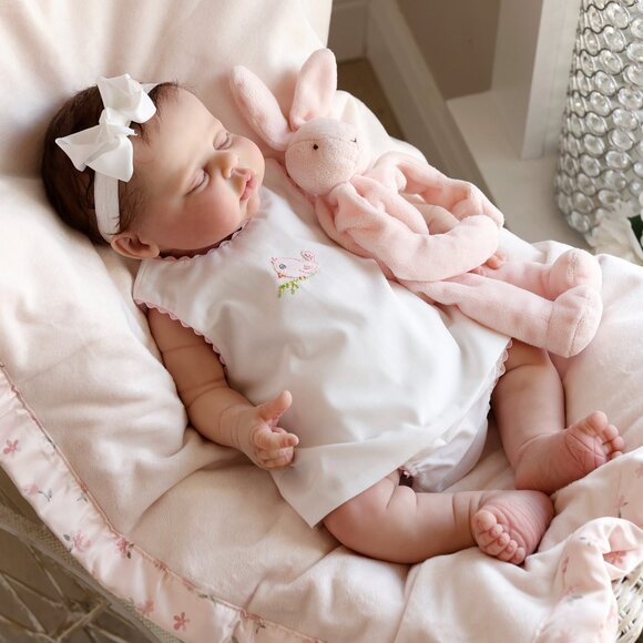 White and Pink Diaper Set Ric Rac Trim Hand Embroidery NWT - Picture 2 of 9